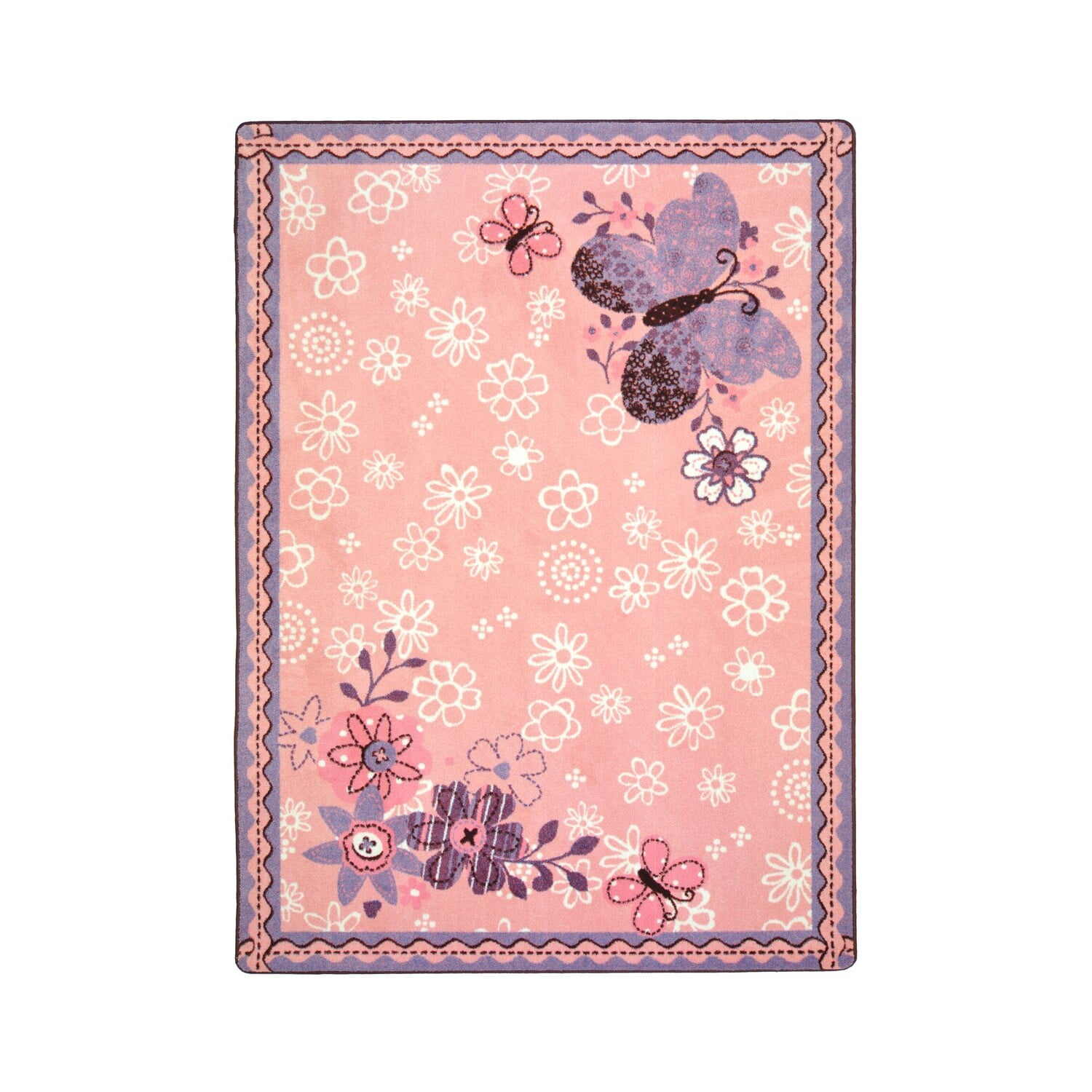 Pink and Purple Floral Butterfly Tufted Rug 46'' x 64''