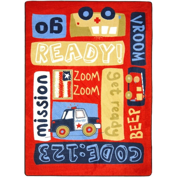 Joy Carpets Kid Essentials Ready, Set, Go! 3'10" x 5'4" Area Rug in Color Multi