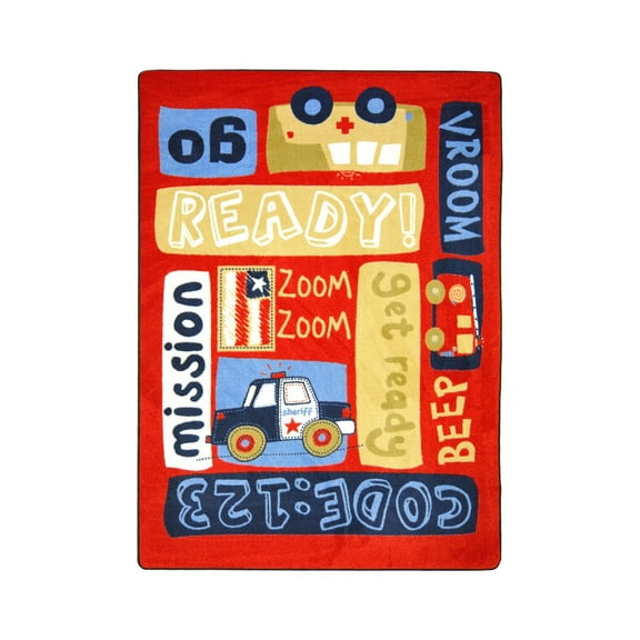 Joy Carpets Kid Essentials Infants & Toddlers Ready, Set, Go! Rectangle 5'4" x 7'8" Multicolor