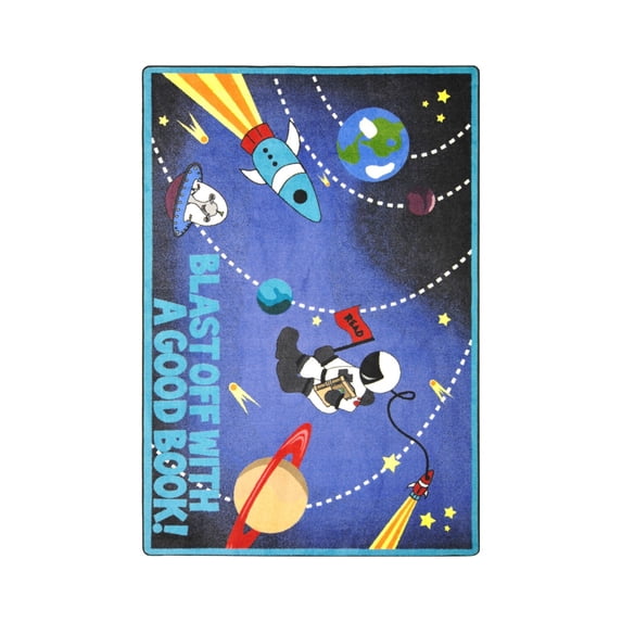 Joy Carpet Kid Essentials Language and Literacy Blast Off With a Good Book Rug Rectangle Multicolor 7'8" x 10'9"