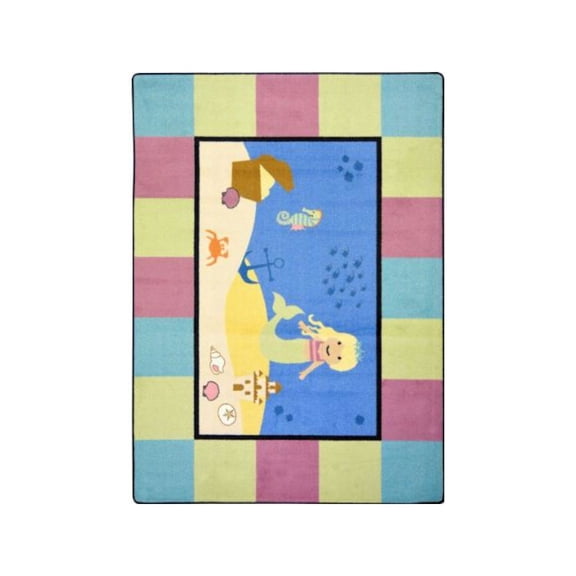 Joy Carpets Kid Essentials Lil' Mermaid 5'4" Round Area Rug in Color Multi