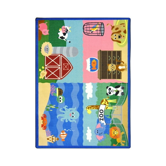 Joy Carpets Kid Essentials Infants & Toddlers Animals All ARound Rug 3'10" x 5'4" Rectangle Multi