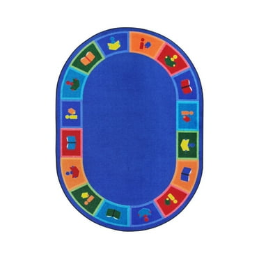 Joy Carpets 1785DD 7 ft. 8 in. x 10 ft. 9 in. Library Blocks Kid Essentials Oval Rug  Multicolor