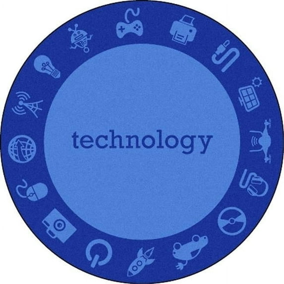 Joy Carpets 1912E-02 Technology Stem Classroom Seating Round Rug Blue - 7 ft. 7 in.