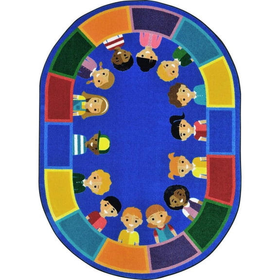 Joy Carpets Kid Essentials All of Us Together 7'8" x 10'9" Oval Area Rug in Color Multi