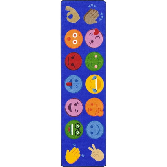 Joy Carpets Kid Essentials Emoji Expressions 2'1" x 7'8" Runner Area Rug in Color Multi