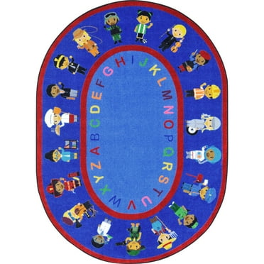 Joy Carpets 1937DD 7 ft. 8 in. x 10 ft. 9 in. We Work Together Classroom Kid Essentials Oval Rug Multicolor