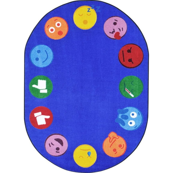 Joy Carpets Kid Essentials Emoji Edge 7'8" x 10'9" Oval Area Rug in Color Multi