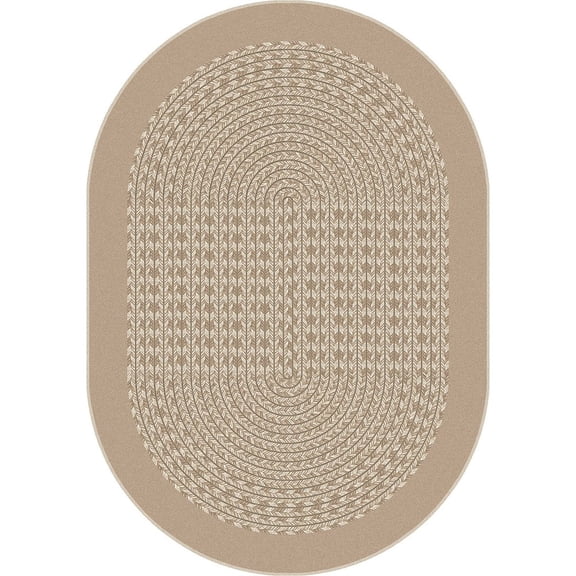 Joy Carpets Kid Essentials Like Home 5'4" x 7'8" Oval Area Rug in Color Beige