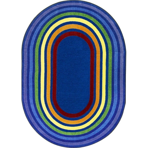 Joy Carpets Kid Essentials Rainbow Rings 3'10" x 5'4" Oval Area Rug in Color Multi