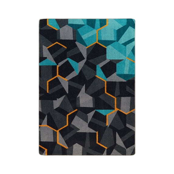 Joy Carpets Kid Essentials Indoor Makerspace / Learning Commons / Teen Rectangle Stealth 7'8" x 10'9" Area Rug In Color Teal