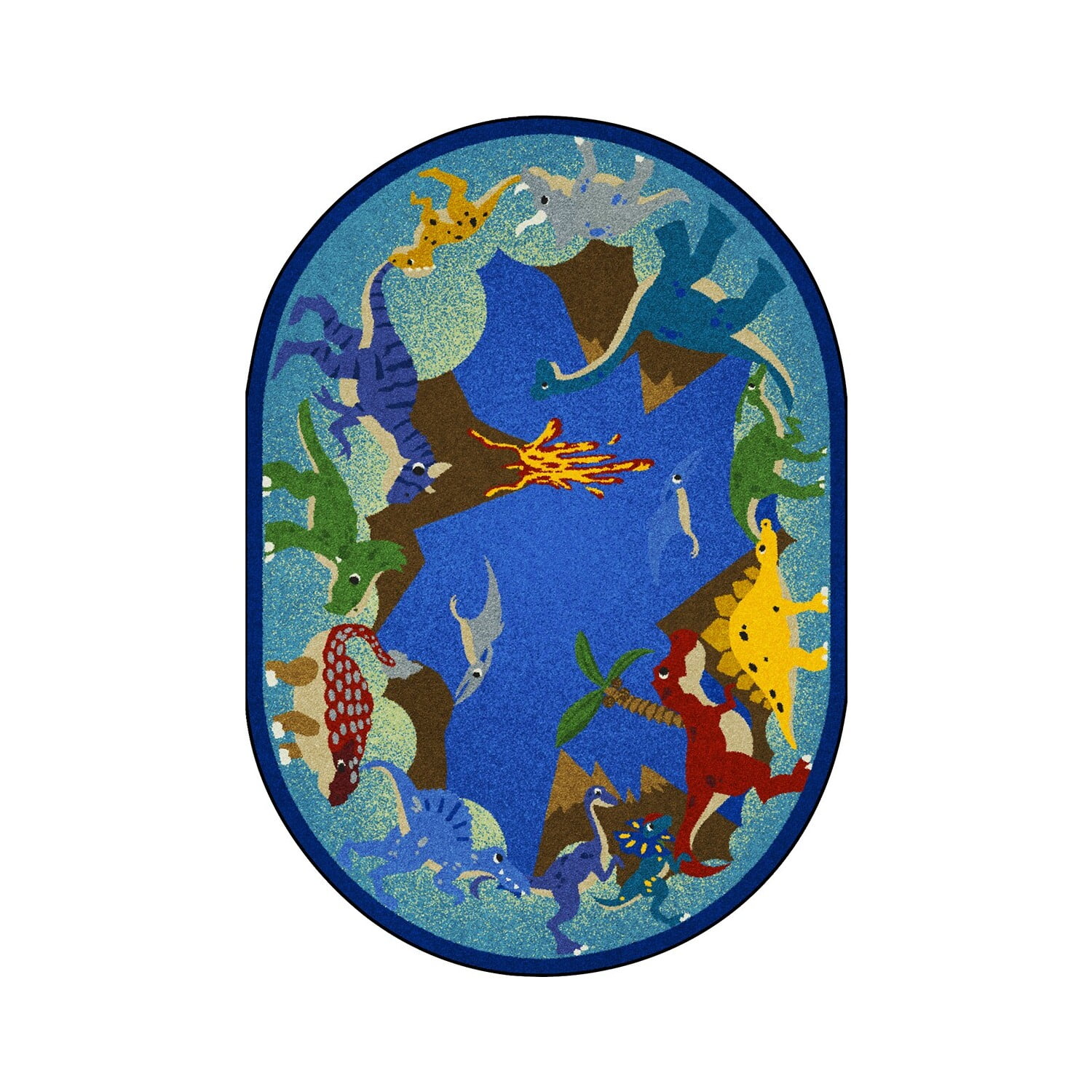 Blue Oval Tufted Synthetic Dinosaur Area Rug
