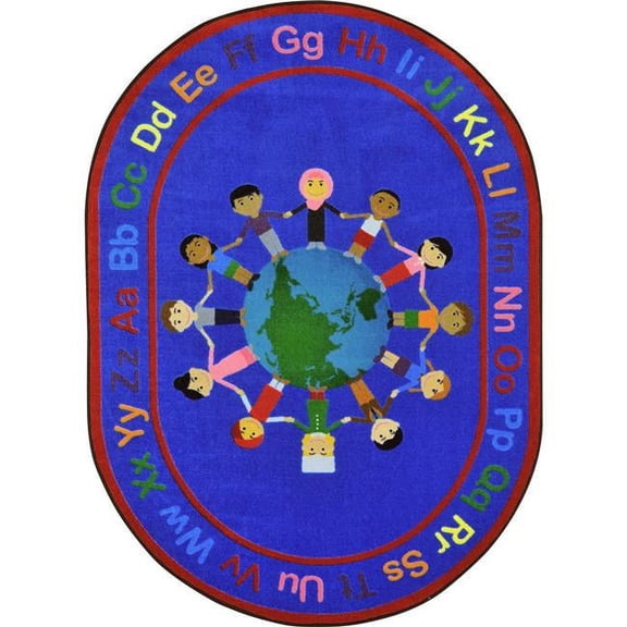 Joy Carpets 5 ft. 4 in. x 7 ft. 8 in. A World of Friends Classroom Kid Essentials Oval Rug Multicolor