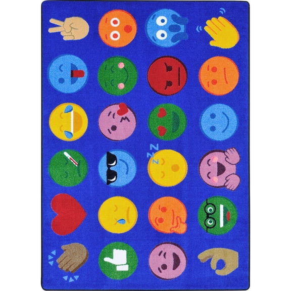 Joy Carpets Kid Essentials Emoji Expressions 5'4" x 7'8" Area Rug in Color Multi