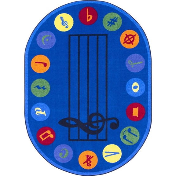 Joy Carpets 5 ft. 4 in. x 7 ft. 8 in. Take Note Oval Area Rug Multi Color