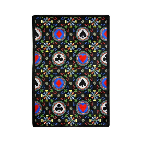 Games People Play - Gaming & Sports Area Rugs Stacked Deck, 7'8" x 10'9", Black