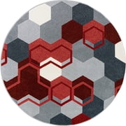 Joy Carpets Kid Essentials Team Up 77" Round Area Rug in Color Red