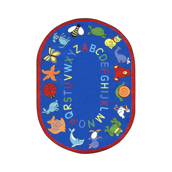 Kid Essentials - Early Childhood ABC Animals, 7'8" x 10'9" Oval, Blue
