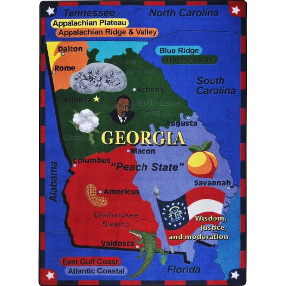 Joy Carpets Kid Essentials State the Facts - Georgia 5'4" x 7'8" Area Rug in Color Multi