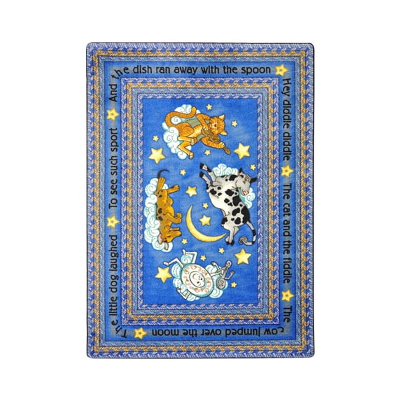 Joy Carpets Kid Essentials - Infants And Toddlers Hey Diddle Diddle - Rectangle - 3'10" x 5'4"- Blue