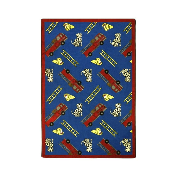 Joy Carpets Hook and Ladder 5'4" x 7'8" Area Rug In Color Blue