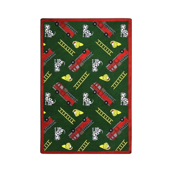 Joy Carpets Hook and Ladder 5'4" x 7'8" Area Rug In Color Green