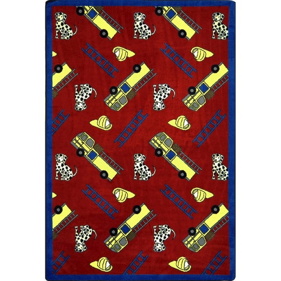 Joy Carpets Playful Patterns Hook and Ladder 5'4" x 7'8" Area Rug in Color Red