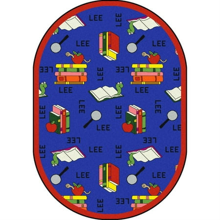 Joy Carpets Just for Kids Bookworm Spanish Blue Kids Oval Rug