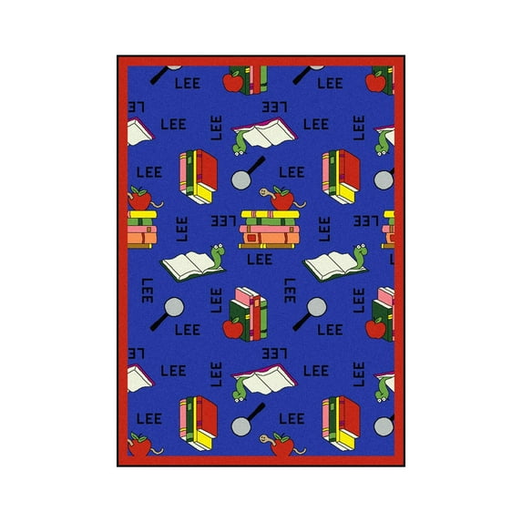 Joy Carpets 1564C-01 Kid Essentials Bookworm Language & Literacy Rectangle Rugs 01 Blue - 5 ft. 4 in. x 7 ft. 8 in.