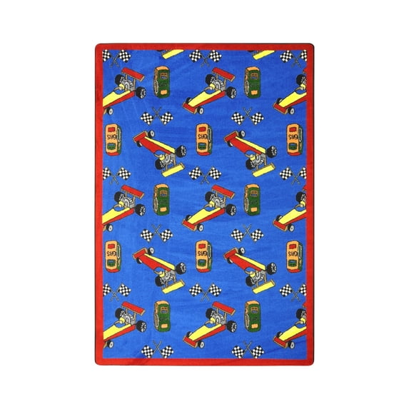 Joy Carpets Pit Stop 7'8" x 10'9" Area Rug In Color Blue