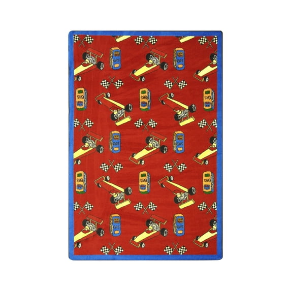 Joy Carpets Pit Stop 7'8" x 10'9" Area Rug In Color Red