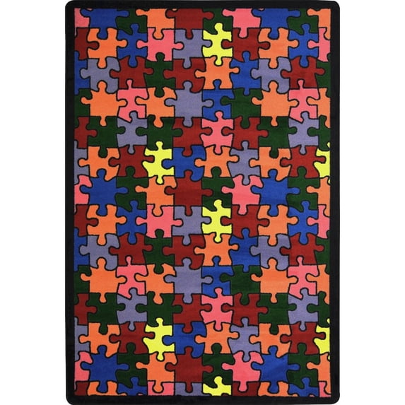 Joy Carpets Playful Patterns Puzzled 7'8" x 10'9" Area Rug in Color Multi