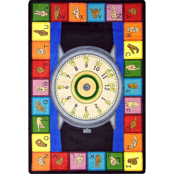 Joy Carpets Kid Essentials Signs of the Time 5'4" x 7'8" Area Rug in Color Multi
