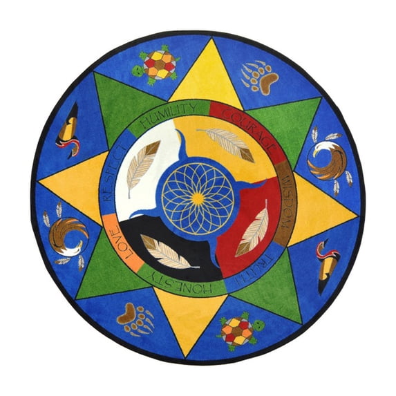 Joy Carpets Kid Essentials Spirit of Truth 7'7" Round Area Rug in Color Multi