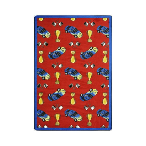 Joy Carpets Start Your Engines 5'4" x 7'8" Area Rug In Color Red