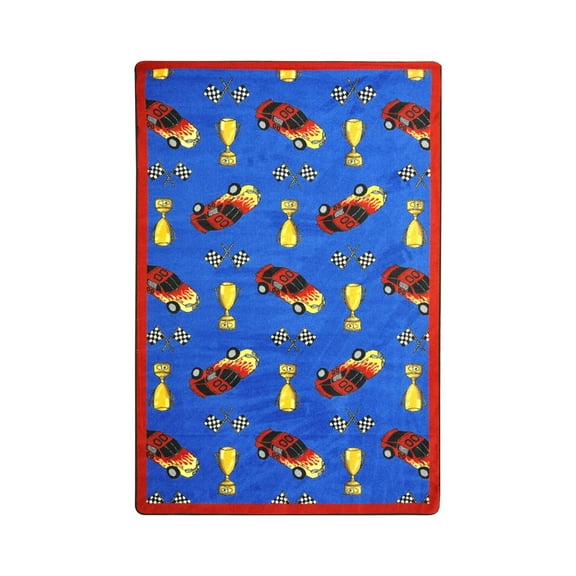 Joy Carpets Start Your Engines 7'8" x 10'9" Area Rug In Color Blue
