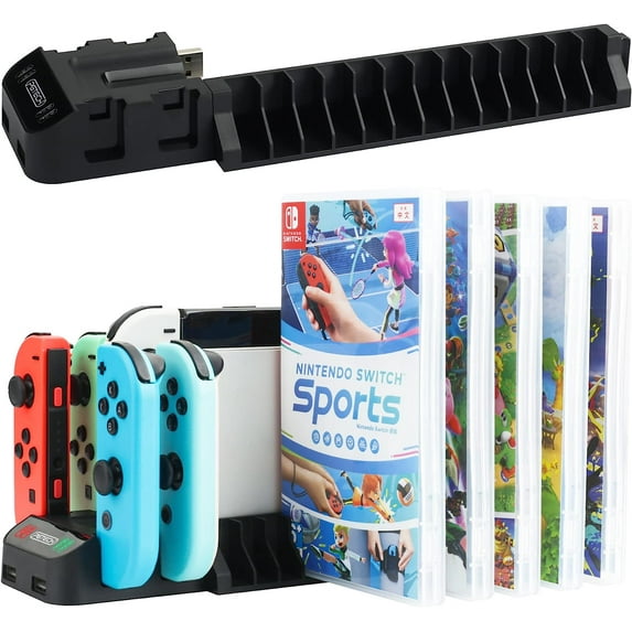 Joy Con Charging Storage Kit for Nintendo Switch & Switch OLED, Charging Dock for Switch Joy Con Controller with Game Cards Storage Rack