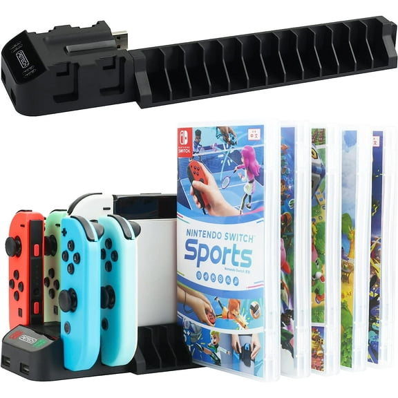 Joy Con Charging Storage Kit for Nintendo Switch & Switch OLED, Charging Dock for Switch Joy Con Controller with Game Cards Storage Rack