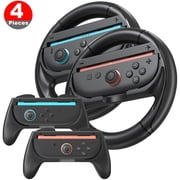 Joy-Con Grips and Steering Wheels for Nintendo Switch 2 Kart World, Ergonomic Design 4 in 1 Switch 2 Accessories Bundle for Joy-Con 2 Controllers Black