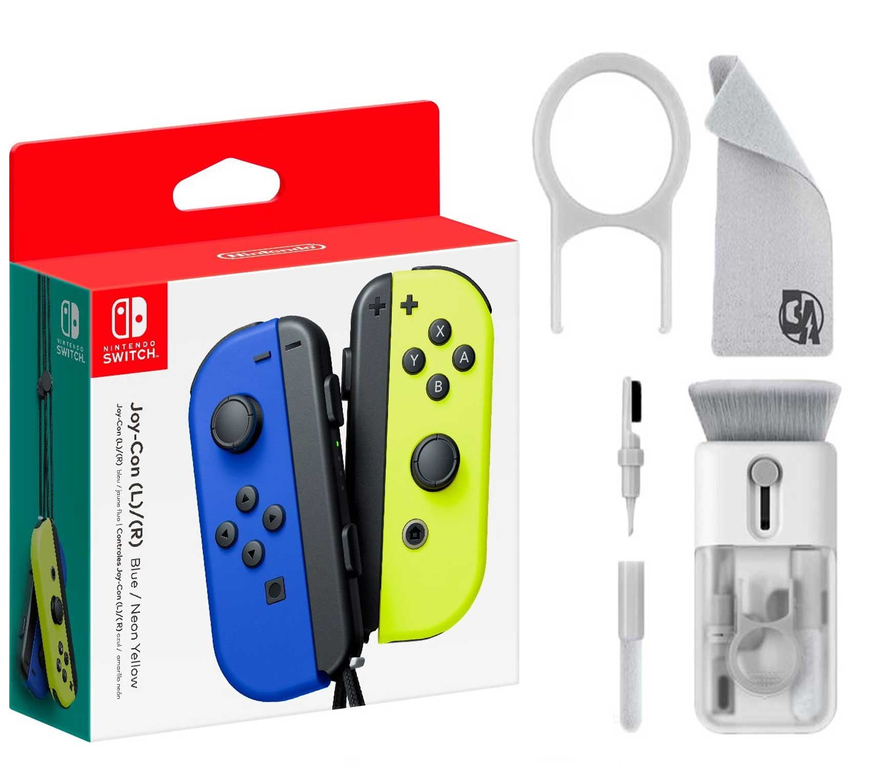 Joy-Con (L/R) Wireless Controllers for Nintendo Switch - Blue/Neon Yellow  With Cleaning Electric kit Bolt Axtion Bundle Like New 