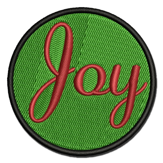 Joy Cursive Text Applique Multi-Color Embroidered Iron-On Patch - 3.5 Inch Large