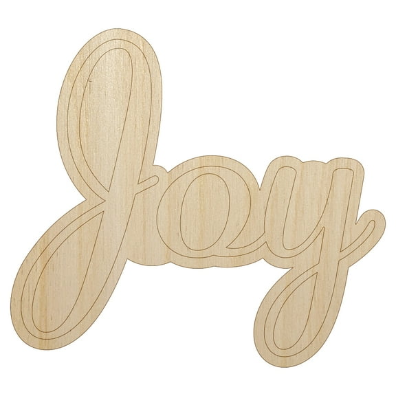 Joy Cursive Text Wood Shape Unfinished Piece Cutout Craft DIY Projects - 4.70 Inch Size - 1/8 Inch Thick