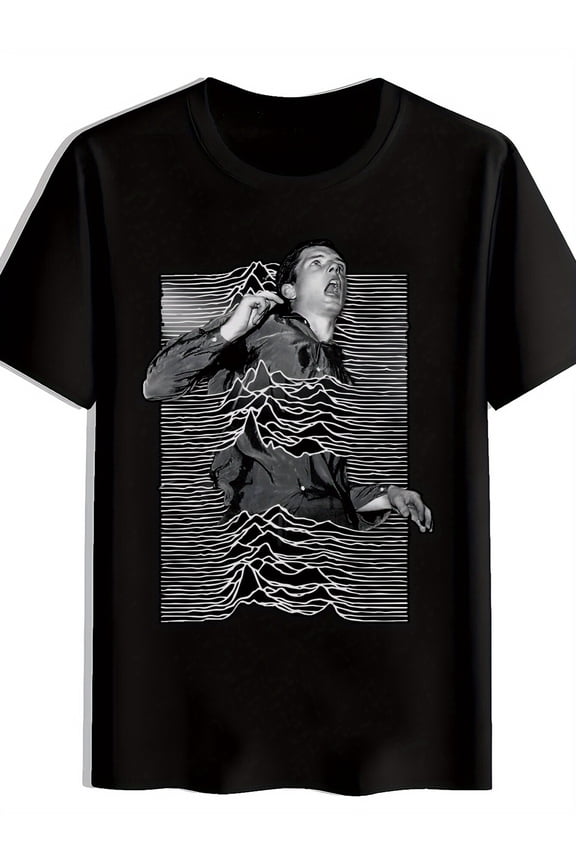 & Joy Division Band Graphic T-Shirt for Men - 100% Polyester Lightweight Summer Tee with Iconic Ian Curtis Portrait & Stage Performance Print, Regular Fit Round Neck Casual Music Fan Apparel