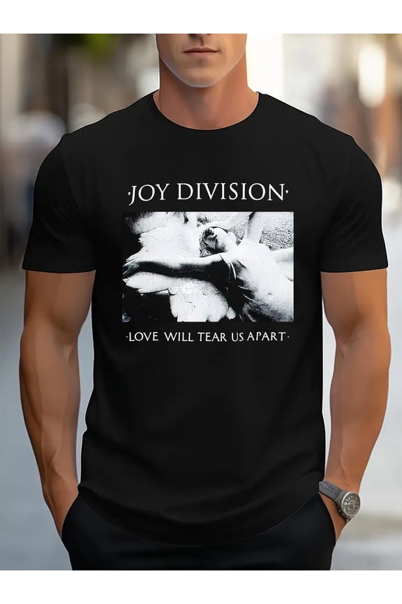 Joy Division Graphic T-Shirt Men'S Cotton Knit Regular Fit Crew Neck Short Sleeve Casual Sports Tee with "Love Will Tear Us Apart" Print for Summer