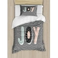 thumbnail image 1 of Joy Duvet Cover Set Twin Size, Winter Concept Christmas Theme Cartoon Illustrated Text, Decorative 2 Piece Bedding Set with 1 Pillow Sham, Taupe Grey Pale Peach Pale Blue and Black, by Ambesonne, 1 of 3