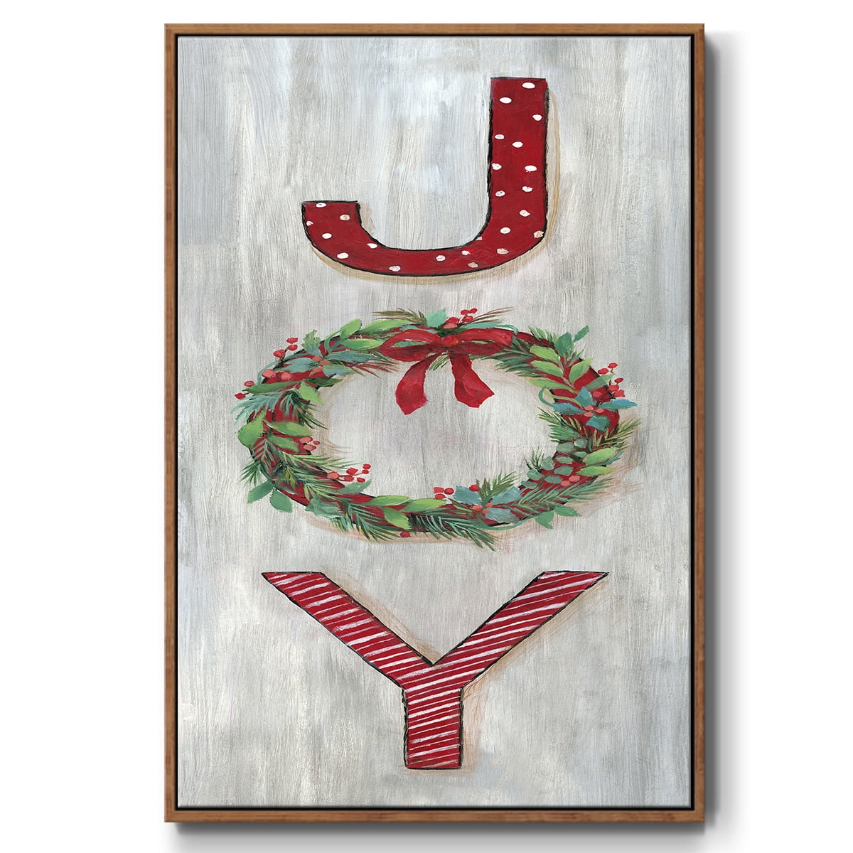 Joy - Framed Gallery Wrapped Holiday Canvas - 17 x 25 - Rosewood Frame