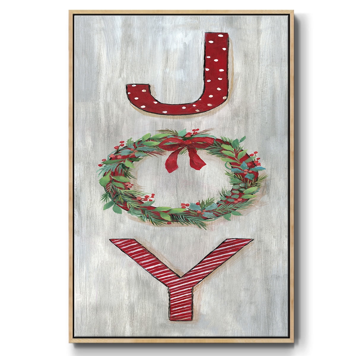 Joy - Framed Gallery Wrapped Holiday Canvas - 25 x 37 - Natural Wood Frame