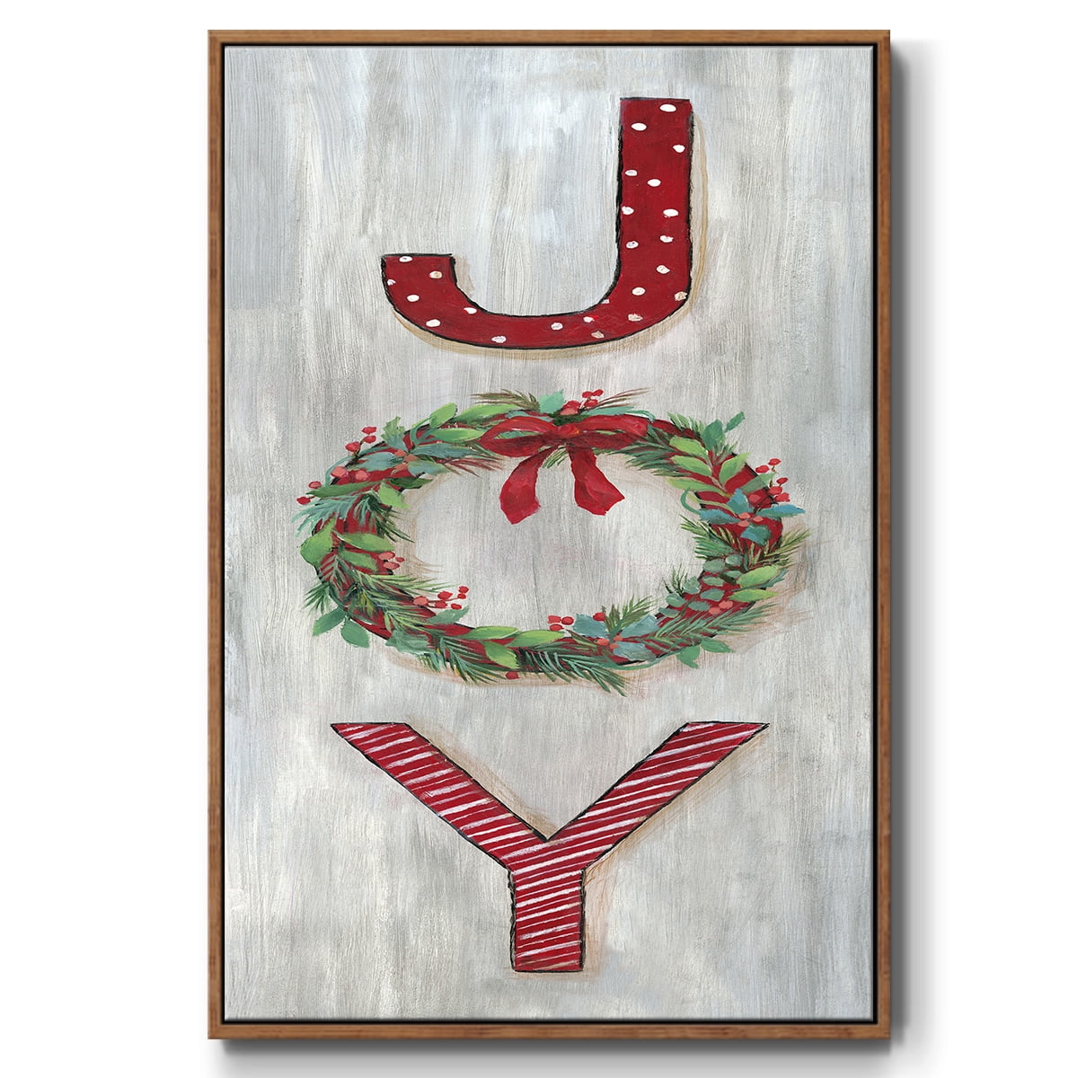 Joy - Framed Gallery Wrapped Holiday Canvas - 25 x 37 - Rosewood Frame