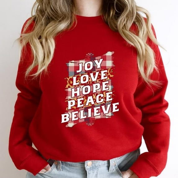 Joy Hope Love Peace Believe Funny Vintage Christmas Sweaters Holiday Graphic SW11144 Unisex Sweatshirt, Up to Size 5XL