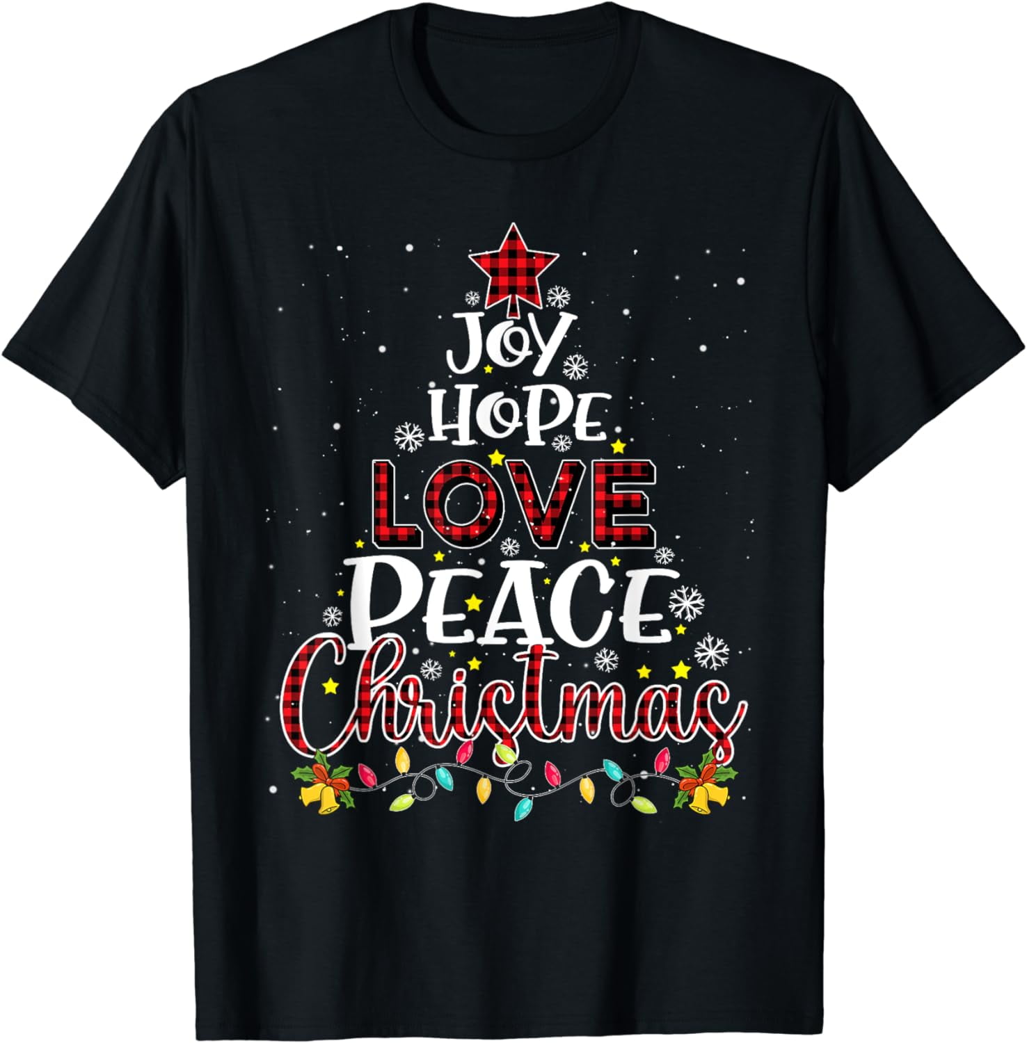 Joy Hope Love Peace Christmas Buffalo Plaid Christmas Pajama T Shirt